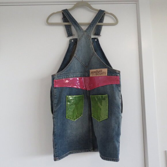 JEREMY SCOTT X MOSCHINO Neon Applique Denim Overall Dress Avant Garde Size US 6 - Picture 10 of 15